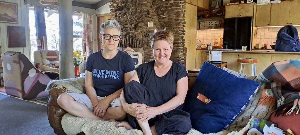 Manda Kaye and Julie Paterson at  rough track cabins in Blackheath