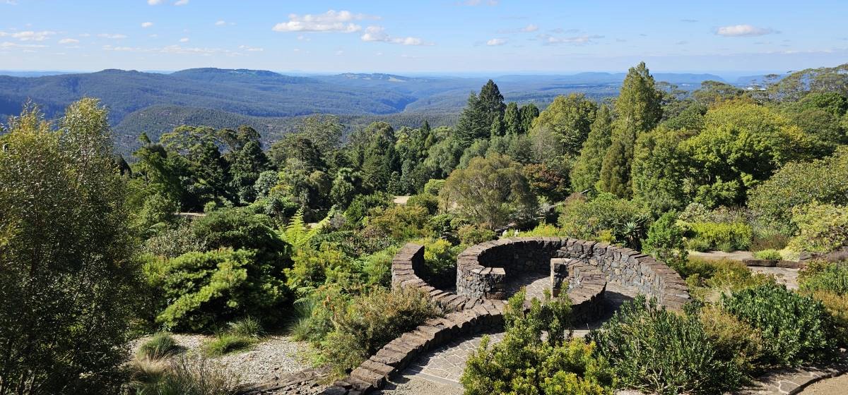 The view from the observation deck at the Blue Mountains Botanic Garden