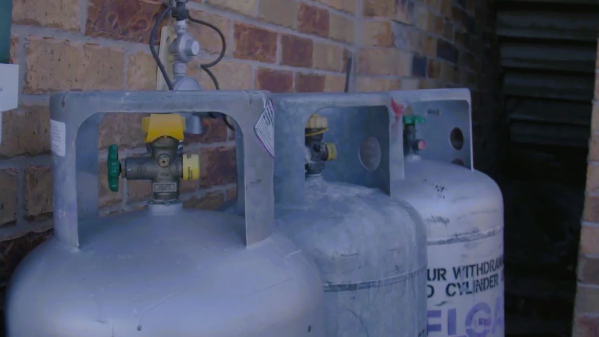 LPG gas bottles with the release valves pointing away from the house.